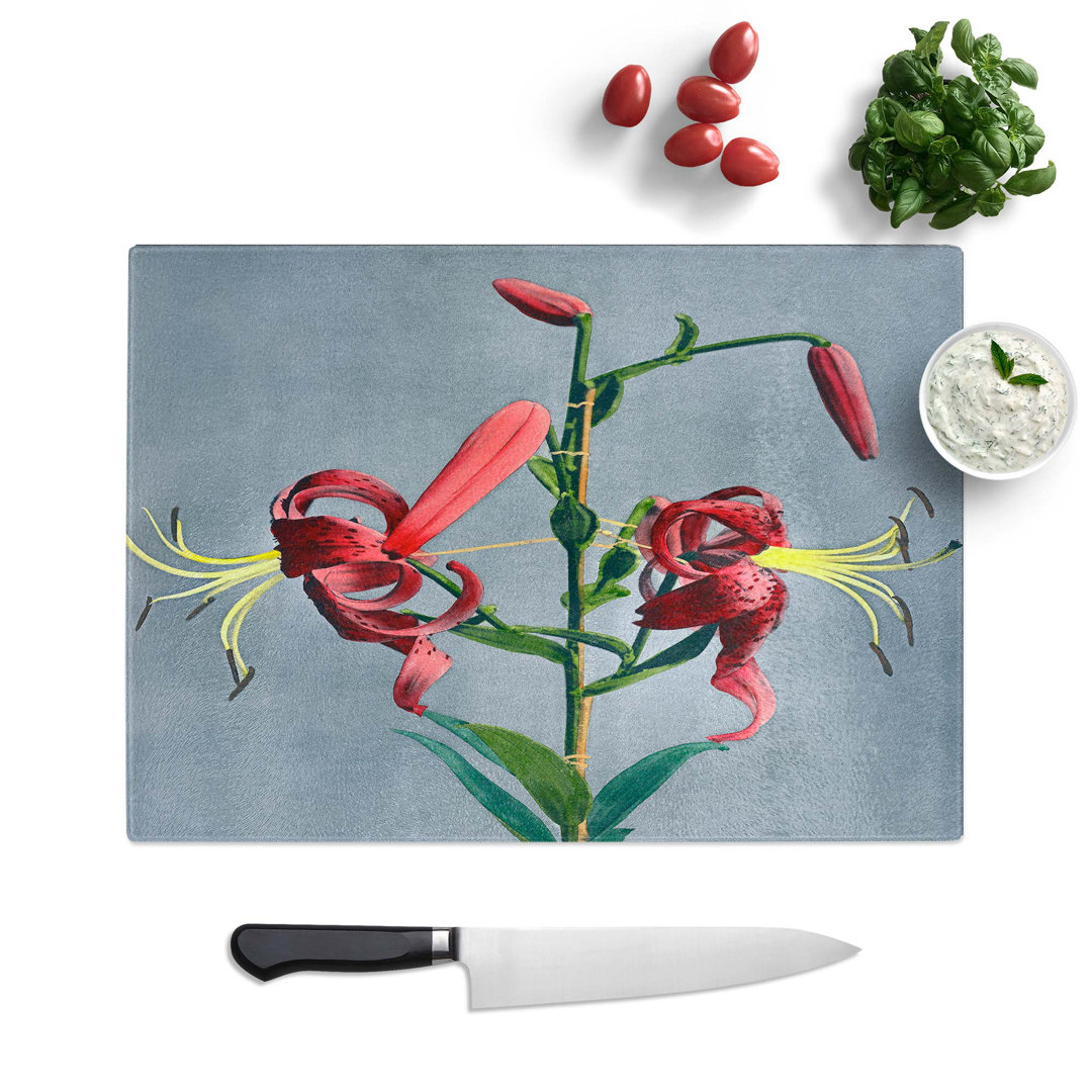 Tempered Glass Lilies by Kazumasa Ogawa Chopping Board