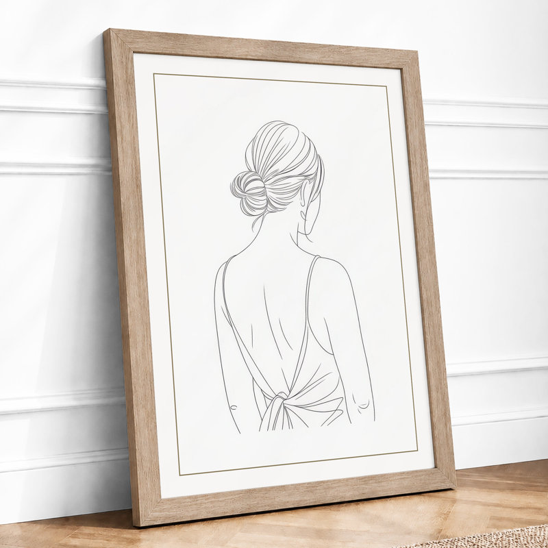 Woman in Repose Minimalist - Framed Print, A3 - 42.0 x 29.7 cm, Oak