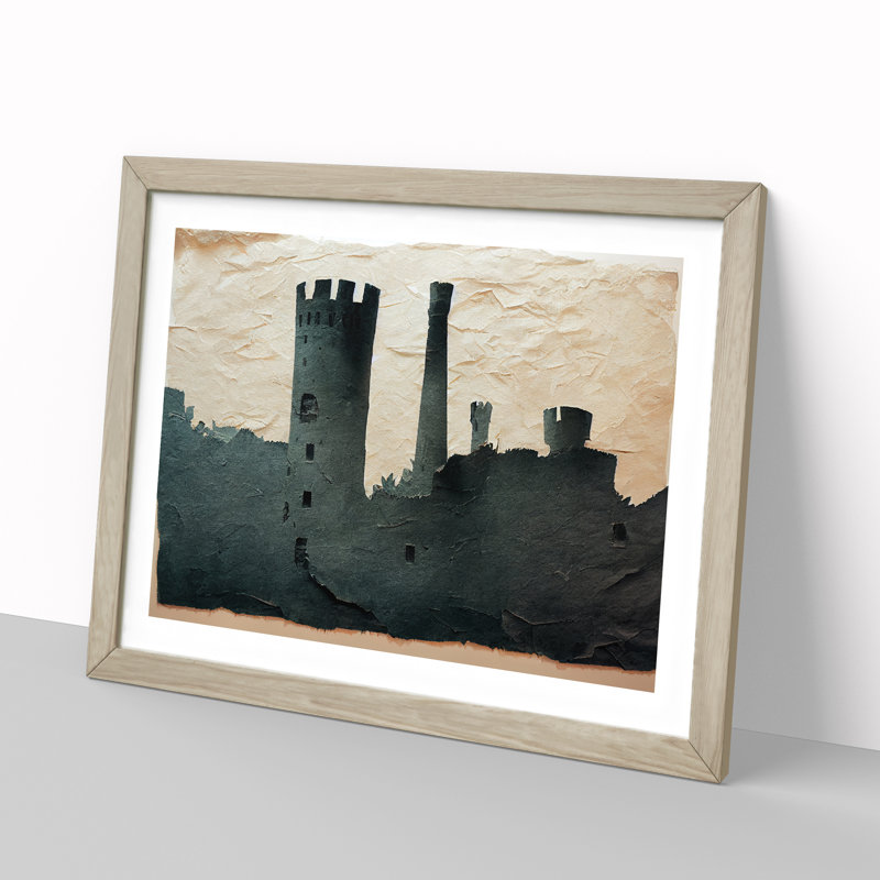 Castle Torn Paper 1 Piece Single Picture Frame Wall Art, 46cm H x 64cm W x 2cm D, Oak Framed