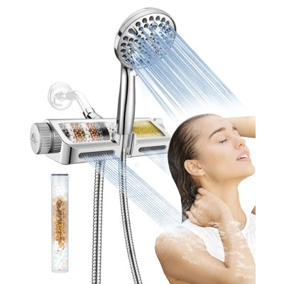 Filtered Shower Head With Handheld Combo - Dual 2-In-1 Spa System With Massage Shower Head And 10 Modes Hand Held Shower Head, High Pressure, Built In Power Wash Mode