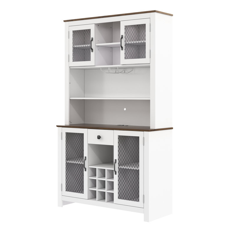 Armoires garde-manger rustiques en MDF blanc avec rangement à DEL et à vin pour la cuisine