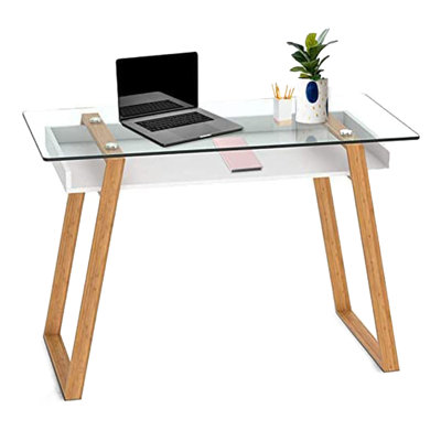 Massimo Glass Solid Wood Writing Desk