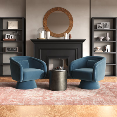 Fauteuil demi-tonneau pivotant clouté, ensemble de 2