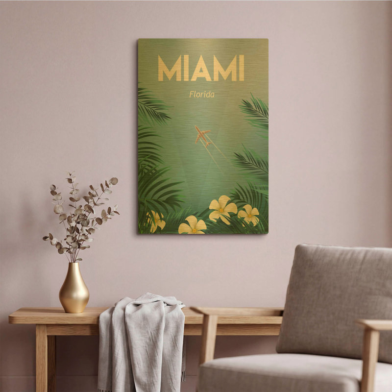 «Miami» par l'Arctique, art mural en métal doré, 16 po x 24 po, 16"x24"
