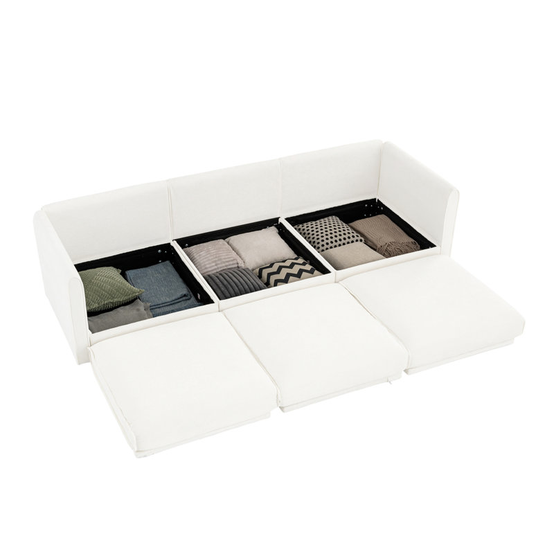 Élégant avec tissu en chenille et rangement caché, siège de rangement cylindrique blanc ergonomique, Blanc