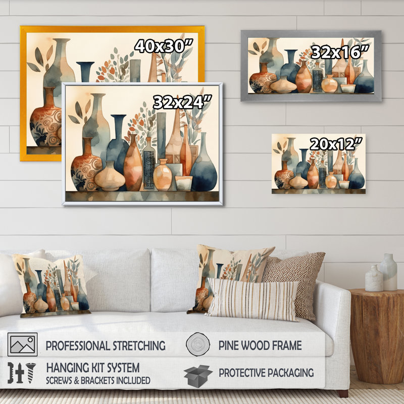 Adhéline, vase à poterie orange et bleu Boho, H 12 po x l 20 po x P 1 po