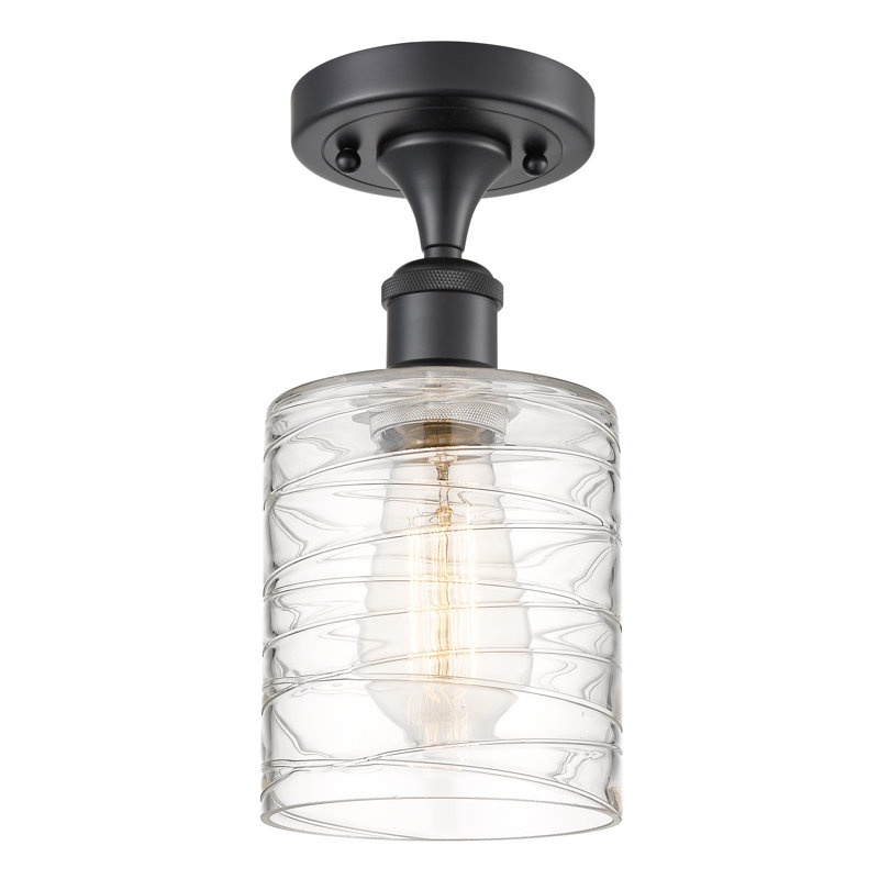 Plafonnier semi-encastré cylindrique simple à 1 lumière de 5 po Leilani, Noir mat, Tourbillon transparent