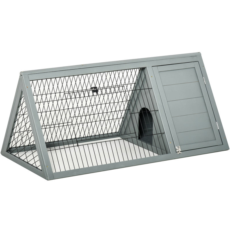Cage à lapin en bois avec fil extérieur et fil ventilé - 46 po x 24 po, gris, compact pour fil de ventilation pour petits animaux 24 po, animaux de compagnie portables gris