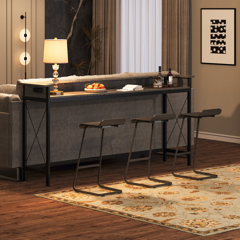Table de bar 70,9 po avec prises de courant et ports USB pour bar de salon et de maison, Grey