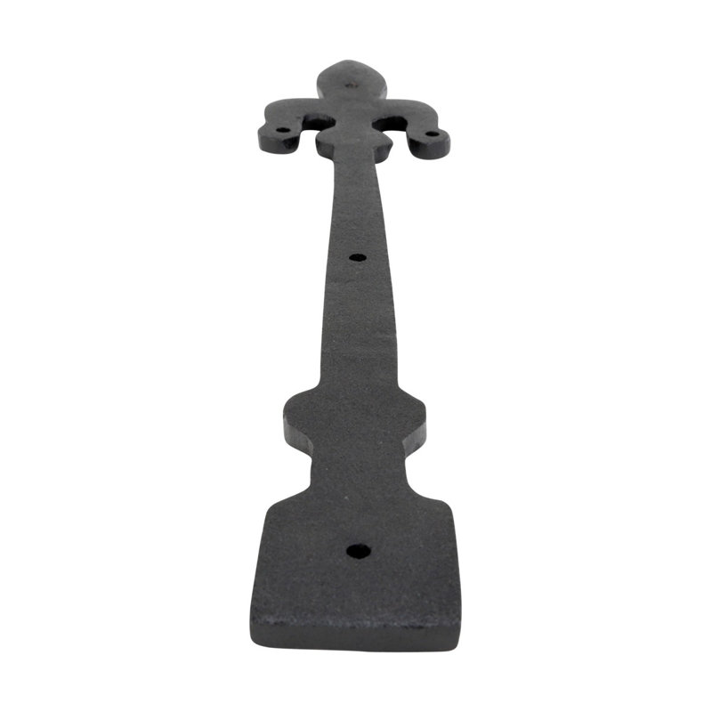Black Wrought Iron Dummy Strap Hinge 12" L Fleur De Lis Rust Resistant