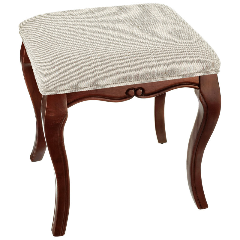 Cherry Finish European-Style Vanity Stool with Upholstered Cushion
