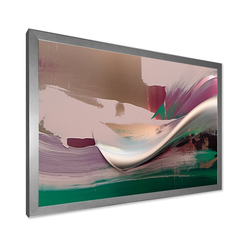 «Minimal Happiness Abstract Painted Wave I», art mural abstrait sur toile, H 34 po x l 44 po x P 1,5 po, Cadre simple argenté