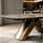 71‑102" Expandable Dining Table, Artistic Geometric Iron Base with Ceramic Tabletop