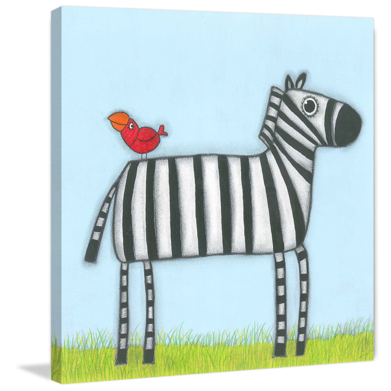 East Urban Home Zebra With Red Bird by Marmont Hill - Wrapped Canvas Painting, 45cm H x 45cm W