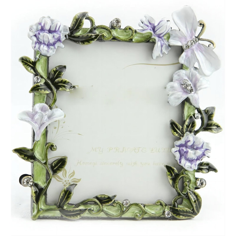 Charming Purple Flower Pattern Rectangle Metal Photo Frame Home Decor Desktop Picture Frame Table Top Frame 3 X 3.5