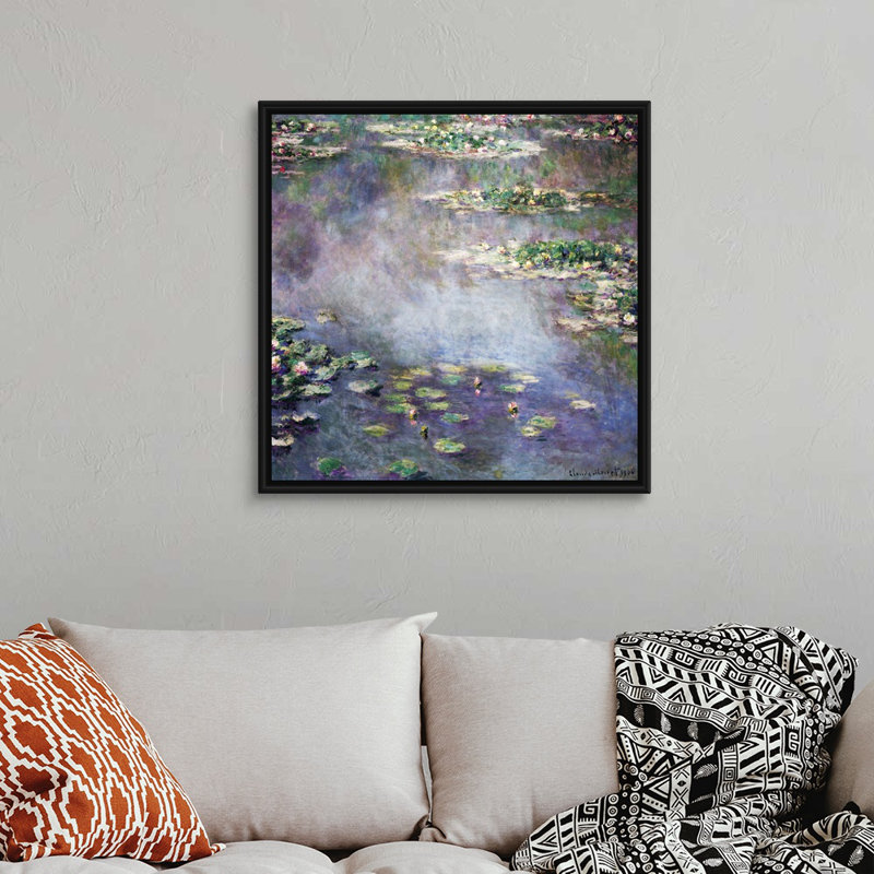 "Nymphéas" par Claude Monet, reproduction d’art sur toile, H 32 po x l 32 po x P 1,75 po, Cadre noir