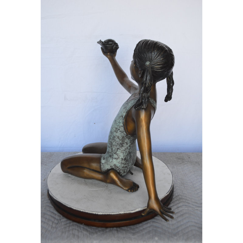 Bronze Sitting Girl Holding Shell Fountain