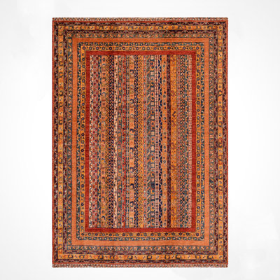 Original Hand Knotted Traditional Pattern Orange Wool and Cotton Rug
