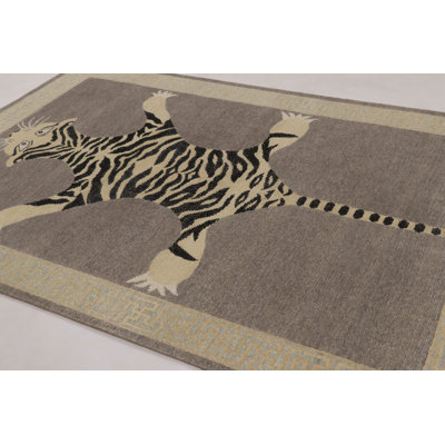 Rug & Kilim’S Distressed Tiger Rug In Taupe With Beige And Black Pictorial