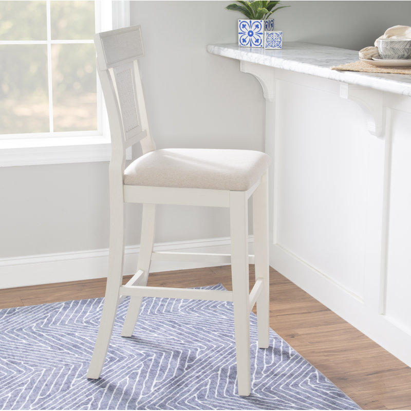 Gober Solid Wood Upholstered Bar & Counter Stool, Bar Stool (30" Seat Height), Off-White Wash