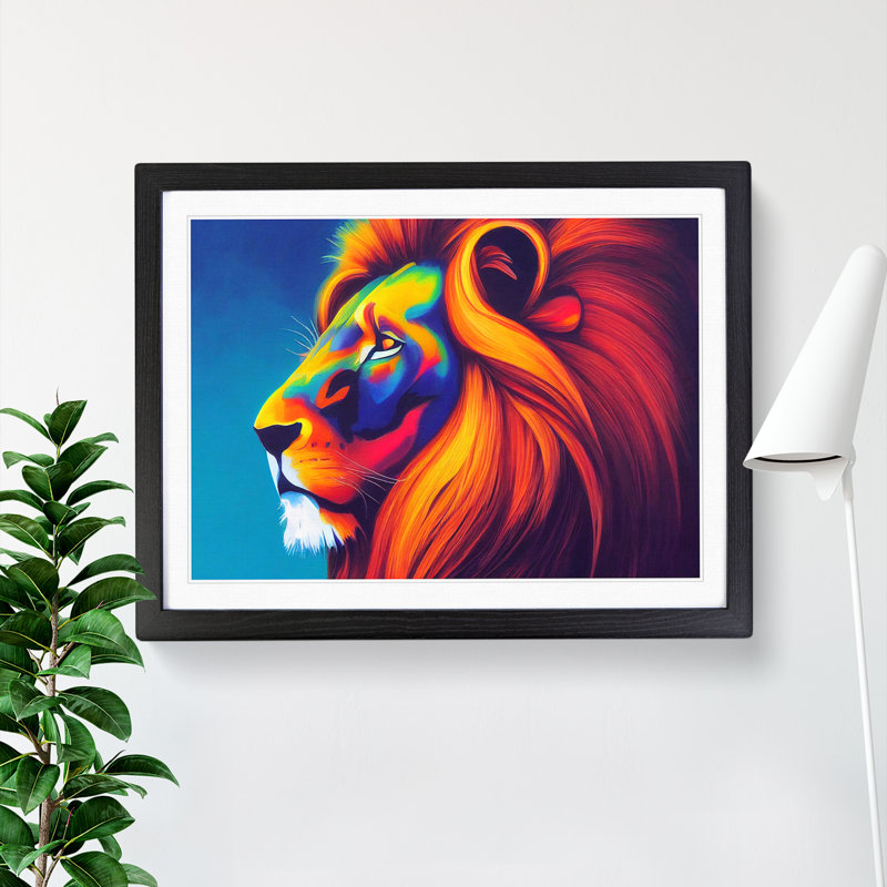 Compelling Lion - Single Picture Frame Print, Black, 46cm H x 64cm W x 2cm D