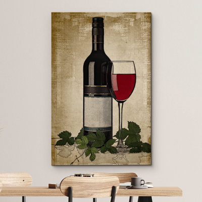 Bouteille de vin rouge et verre sur fond rétro sur toile