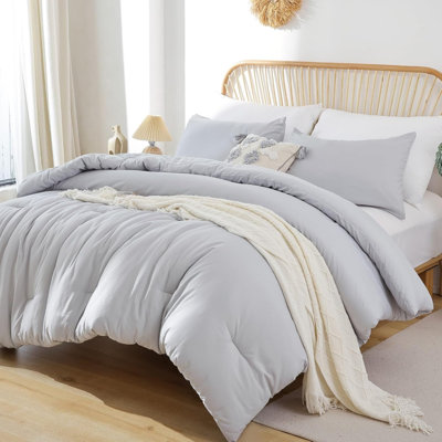 Gray Comforter Set Queen, 3Pcs(1 Boho Light Grey Comforter & 2 Pillowcases) All Season Soft Bedding Lightweight Bedspread Blanket Quilt