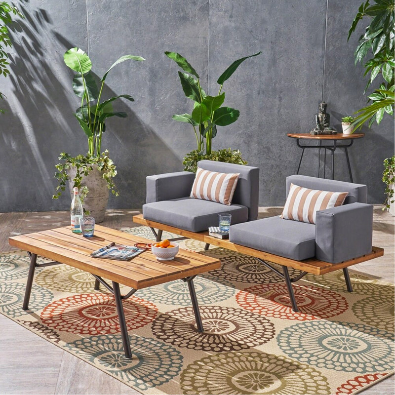 Causeuse d'extérieur industrielle avec table basse