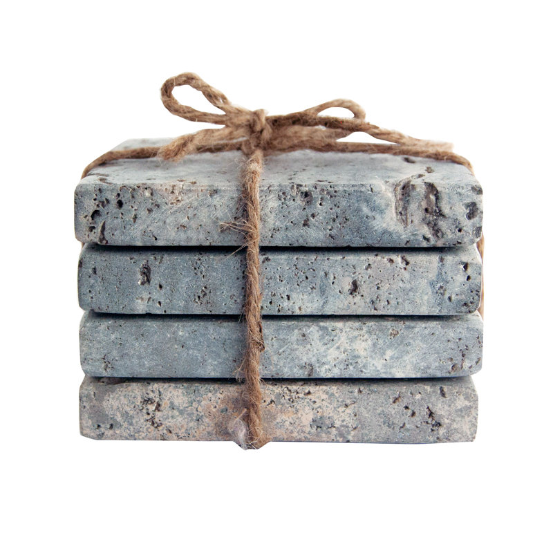 Natural Travertine Stone Square Drink Coasters Set