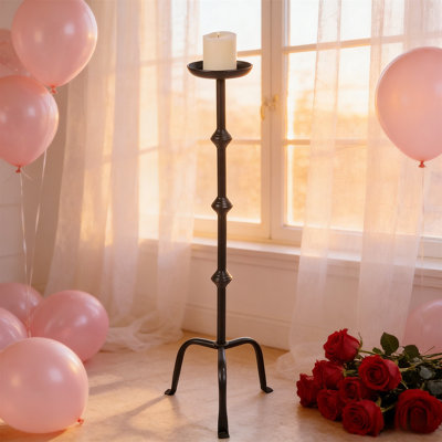 32-Inch Black Metal Candle Holder - Sleek Floor Candlestick For 4.5" Pillar Candles, Stable Base For Home Decor, Weddings & Holiday Centerpiece, Ideal Gift