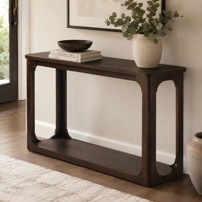 Console de 50 po avec plateau arrondi, tablette inférieure et pieds en bois massif