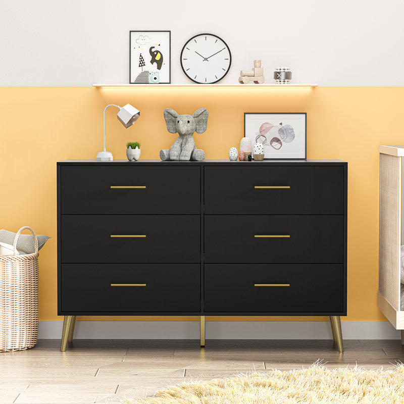 Commode 6 tiroirs Nalene, Noir