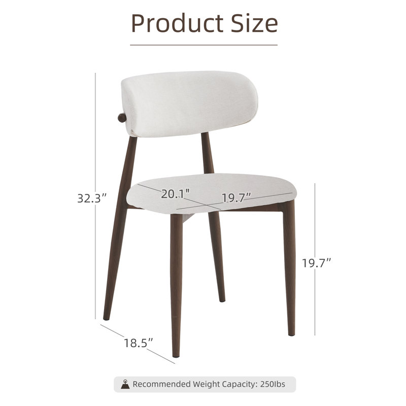 White Fabric Dining Chair With Wood Grain Metal Legs Set Of 2