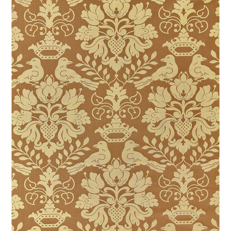 Love Bird Silk Fabric, Chocolate/Gold