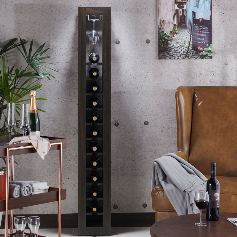 11 Bottle Floor Wine Bottle & Glass Rack, Wenge