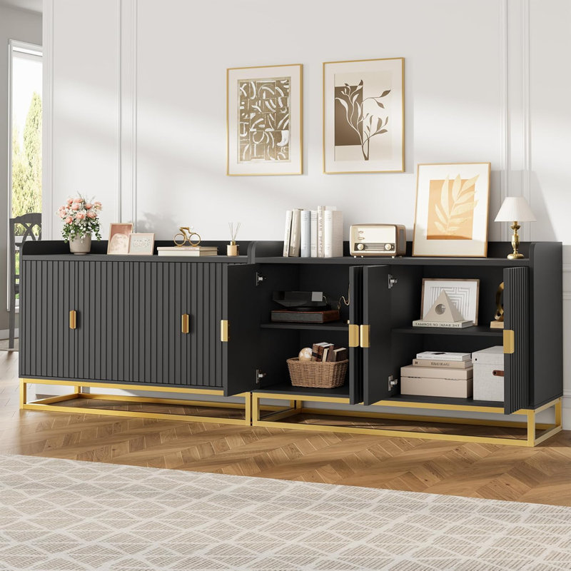 Buffet cannelé 47,2 "avec armoire de rangement, buffet de cuisine moderne avec tablettes réglables, Noir