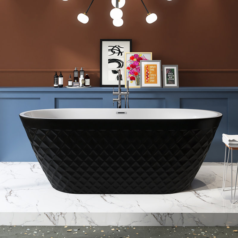 Baignoire autoportante en acrylique 67 po avec motif à losanges 67 po