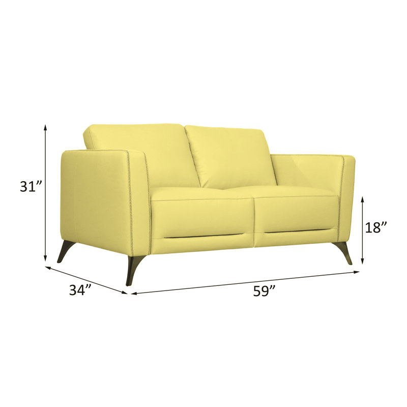 Causeuse à dossier carré en cuir véritable de 59 po Dossett, Cuir véritable beige