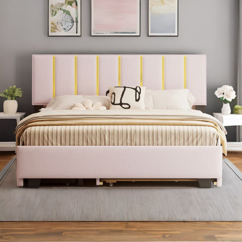 Reyhan Upholstered Platform Bed, Queen, Pink