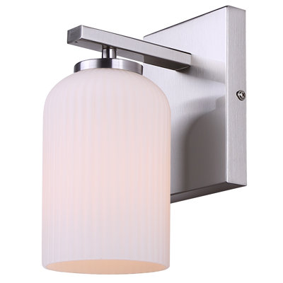 Applique murale / meuble-lavabo Bruner 1 L, finition nickel brossé avec verre opale nervuré, 60 W type A