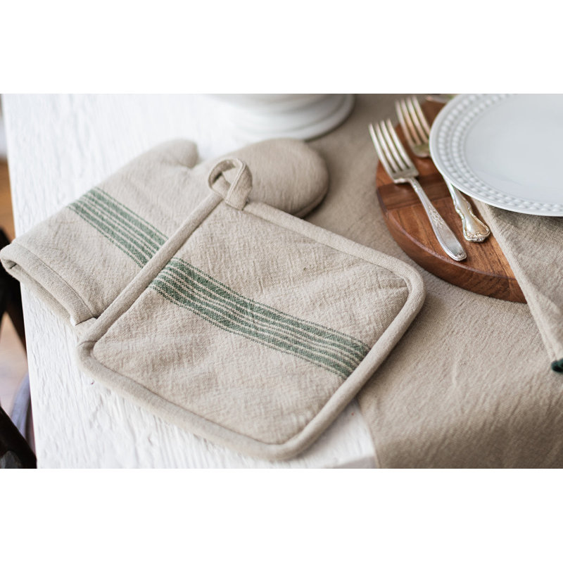 Gant de four, rayures rétro, Spruce Green