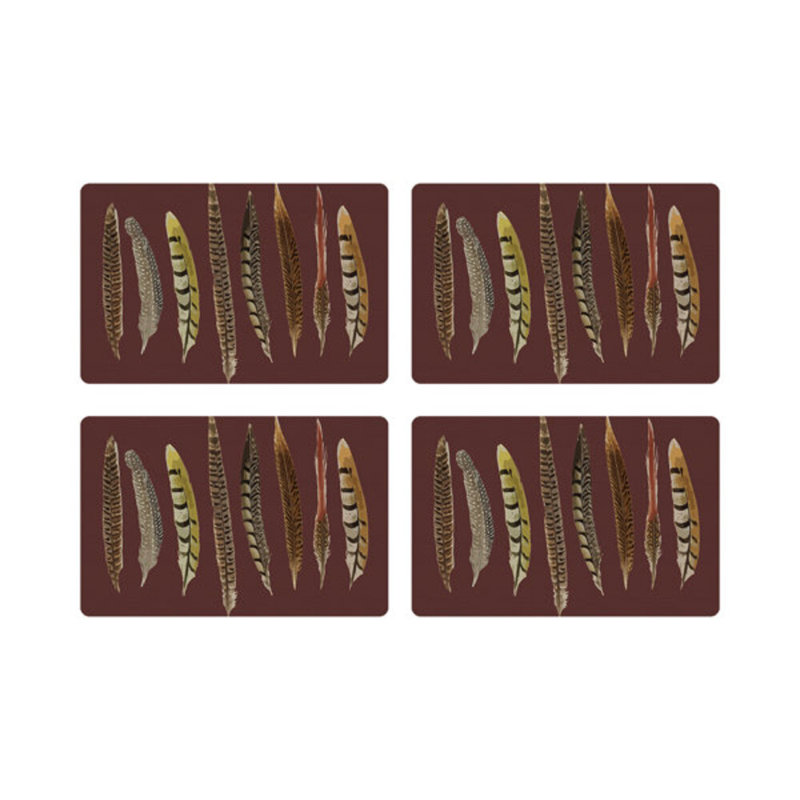Pheasant Feathers Vegan Leather Rectangle Pebble Placemat, Porto
