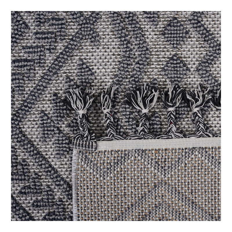 Tapis d'intérieur / extérieur blanc / gris Collection, Tapis de couloir 2 pi 2 po x 8 pi
