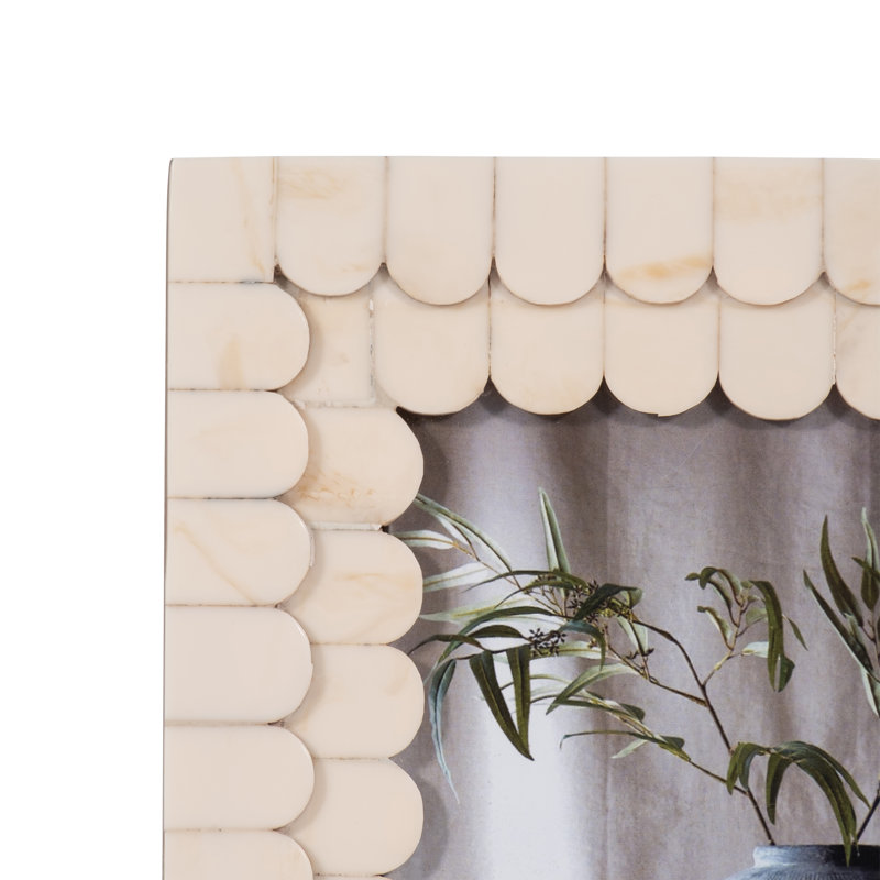 Decorative Resin and Wood Picture Frame with Glass Front and Scalloped Detailing in Modern Wood Design, 9"H x 5"W x 2.5"D
