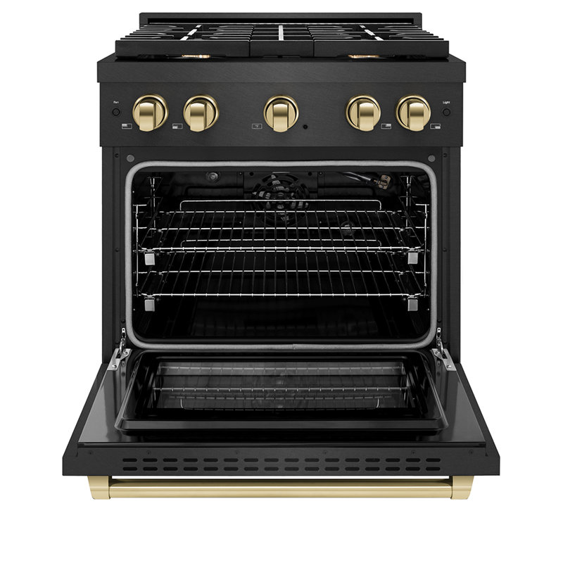 ZLINE Autograph 30 in. Paramount Gas Range in Black Satin Stainless Steel and Gold Accents, Polished Gold
