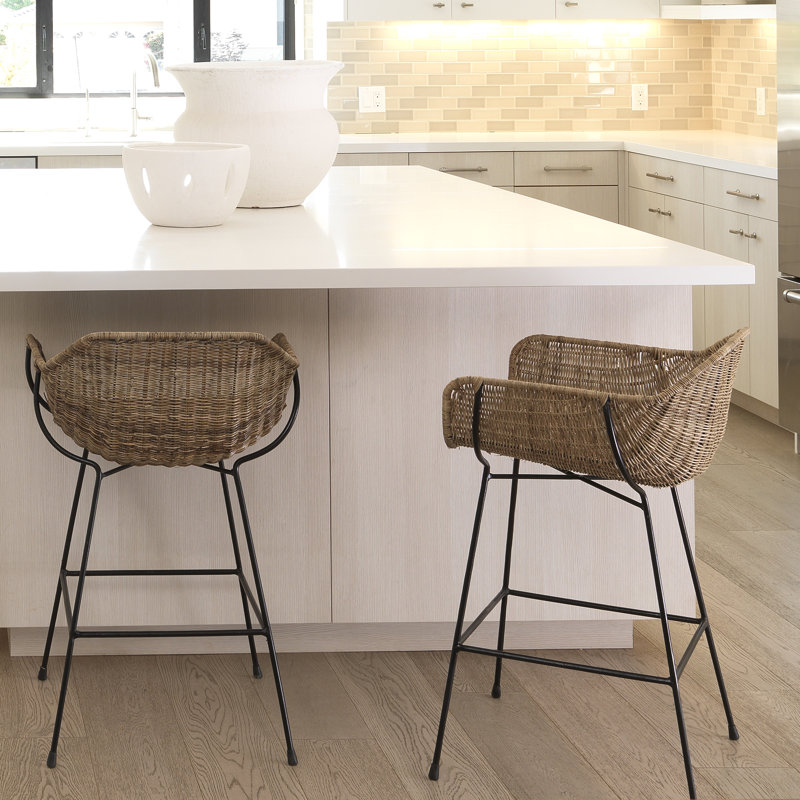 Nusa Bar Stool In Natural Rattan & Black Steel, Counter Stool (24" Seat Height)
