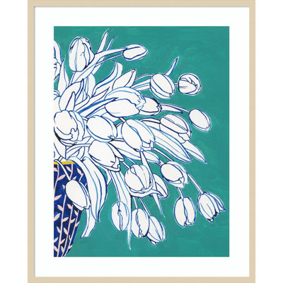 Turquoise Tulip Bouquet II by Grace Popp Wood Framed Wall Art Print