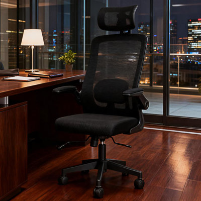 Chaise de bureau en filet, chaise de bureau avec accoudoirs rabattables