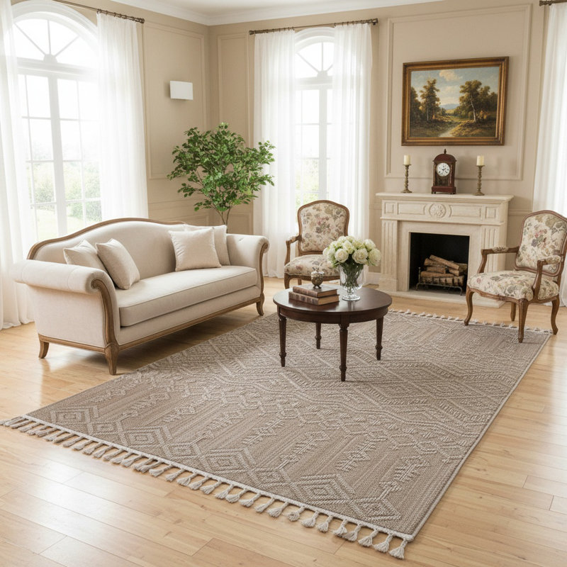 Guros Collection Natural Traditional Indoor Outdoor Runner Adrienna, Runner 2'2" x 8'