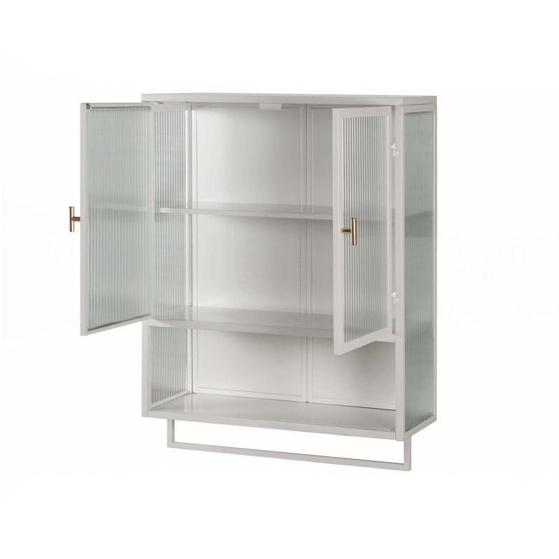 23.62"Glass Doors Modern Two-Door Wall Cabinet, White
